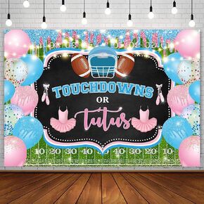 7x5ft Touchdowns or Tutus Gender Reveal Backdrop American Football Pregnant Announcement Gender Neutral Photography Background Newborn Baby Shower Party Decorations Banner Supplies Photo Props