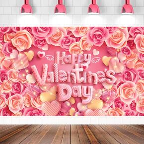 Large Red Heart Valentine Backdrop Happy Valentines Day Banner, 72x44 Inch Valentine Photo Backdrop for Valentine Day Decorations