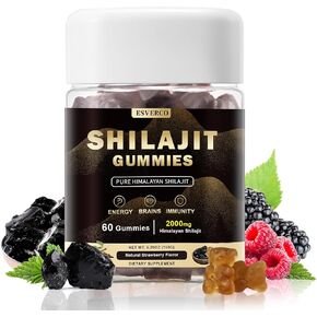 Shilajit Gummies Supplements, Pure Himalayan Shilajit Gummies, Lab Test, Trace Minerals, Shilajit for Men, Women, Non-GMO, Natural Color & Flavor, 60 Count