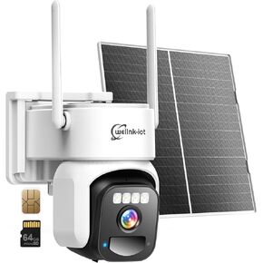 4G LTE Cellular Security Camera with Preinstalled 360-Day Unlimited Data, Non-WiFi Outdoor Camera with Dual Solar Panels, SIM & 64GB Micro SD Card, Remote Access, Auto Human Tracking
