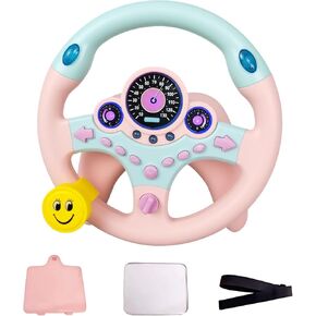Kids Steering Wheel for Car, Driving Simulated Toy Steering Wheel for Kids with Light and Music, Electric Early Learning Educational Baby Steering Wheel Toy for Kids （Pink）