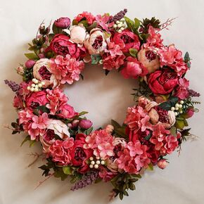 Peony Wreath 21" Floral Wreath Artificial Wreath for Front Door Wall Decor Home Décor Festival Celebration Wedding Party New Owners Seasonal Decoration Housewarming Gifts EZsenses (Pink)