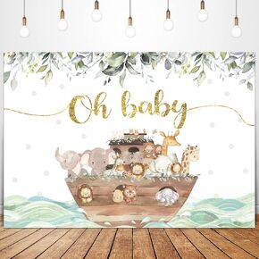 Glawry Noah's Ark Backdrop 7Wx5H FEAT BOHO EUCALYPTUS يترك الكرتون غابات الحيوانات غابة الأطفال حديثي الولادة استحمام عيد ميلاد ديكورات حفلة التصوير الفوتوغرافي in Kuwait