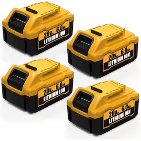 4 Pack 6.0Ah Li-ion Battery Replacement for Dewalt 20V Max Battery with LED Indicator Compatible with Dewalt 20V DCB204 DCB206 DCB200-2 DCB180 DCD985B DCB200 DCD/DCF/DCG Series