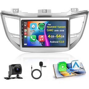 8-Core 6+128G Android 13 Car Stereo Upgrade Radio for Hyundai Tucson 2015-2018, 9'' HD Touch Screen with Wireless CarPlay & Android Auto, Bluetooth, GPS Navigation, AHD Backup Camera