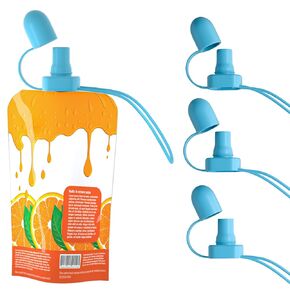 [3 Packs] Pouch Topper No Spill No Squeeze Baby Food Pouch Topper No Spill Softsip Food Pouch Tops Baby Food Pouch Toppers No Spill (Blue)