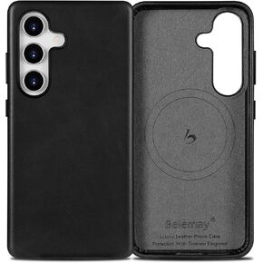 Belemay Leather Case for Samsung Galaxy S25 Ultra Compatible with MagSafe, Premium Full-Grain Vegetable-Tanned Leather, Rich Patina, Secure Grip, Metal Buttons, Smooth & Luxury Cover, Black