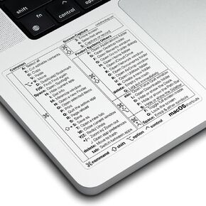 Afterplug Mac OS Keyboard Shortcuts Sticker, 50+ Shortcuts for 13-16 inch MacBook Pro & Air (Space Black & Midnight Only), Residue-Free Vinyl, Clear with White Text, 1-Pack