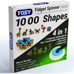 TOSY Magnet Fidget Spinner Glow - 3in1 Toy: Transformable Fidget Spinner with 136 Magnets, Infinity Cube, 2x2 Puzzle Cube for Beginners, Glowing, Stress Relief for Adult, STEAM Valentine Easter Gift