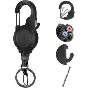 Fly Fishing Zinger Retractor,26" Stainless Steel Wire Rope, with Integrated Line Cutter and Magnetic Closure,360° Rotation Keychain & Carabiner Clip for Fly Fishing,Cycling,Hiking