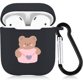 Brown Bear Case for Airpods 2 & 1 with Keychain, Cute Animal Design Soft Silicone Shockproof Protective Cover, Airpods Wireless Charging Case 2&1 for Kids Teens Girls Women Boys