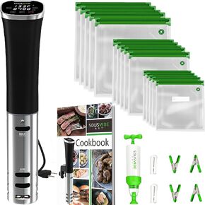 SOUSVIDE ART Sous Vide Cooker Kit - 1000W Immersion Circulator - 15 Vacuum Bags, Pump, Digital Timer and Temperature Control; Complete Sous Vide Machine Cooking Kit for Home Chefs and Beginners