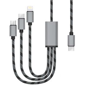 Type-C to 3 Multiple Charging Cable - 3.94 ft (120cm), Micro, Type C, for I Product Device Compatible, 3 in 1 Multiple Charger