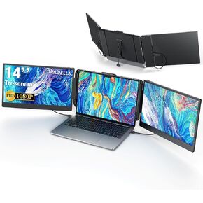 14’’ Triple Laptop Screen Extender, 1080P FHD Portable Dual Monitor for Laptop USB C HDMI, Plug-Play Laptop Monitor Extender for Triple Display for Mac/Windows, Fit 13"-17.3" Laptops