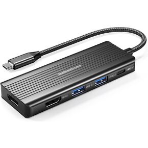 HDMI to USB, DockteckExpand 5-in-1 USB C Hub with Dual HDMI 4K@30Hz, 2 USB 3.0 Ports, 100W PD Charging – Compatible with MacBook, Dell, Chromebook & More