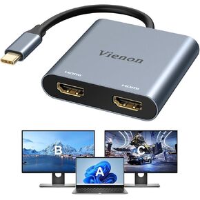 VIENON USB C to Dual HDMI Adapter 4K@60HZ, USB C Hub HDMI Adapter for Dual Monitors with USB-A 3.0, 100W PD Compatible for MacBook Air/Pro, More Thunderbolt 3/4 Laptop