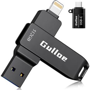 Gulloe 256GB iPhone Flash Drive for Photos, Memory Stick Storage File Data Backup, Compatible with iPhone iPad Android PC, Plug and Play, No Application Required (Dark Gray)