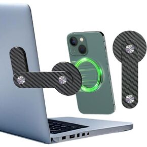Ultra Lightweight Genuine Carbon Fiber Laptop or Desktop Monitor Side Mounted Magnetic Phone Stand, Foldable Computer Extension Stand, Compatible with All Phones (Black 3K Twil)