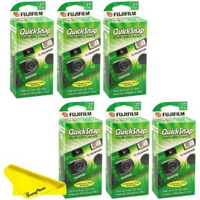 Fujifilm QuickSnap Flash 400 Disposable Camera 35mm - 27 exposures Bundle with BuzzPhoto Microfiber Cleaning Cloth (3 Pack)