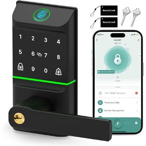 دخول بدون مفتاح قفل باب ذكي مع جرس الباب ، 6 في 1 Biometric Electric Digital Deadbolt Photeprint Touchscreen Keypad App App مع مقابض رافعة للمكتب الأمامي للمكتب المنزلي للأبواب الأمامية
