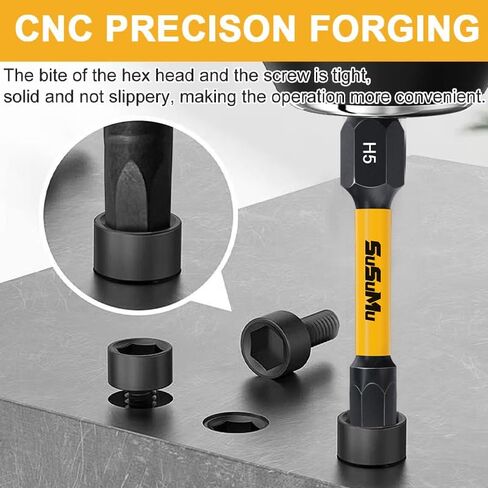 (53Pcs) Impact Hex Head Allen Wrench Bit Set, Hex-Shank S2 Alloy Steel Hex Bits Kit With Anti-slip Drill Bit Extender And Magnetic/Demagnetization Circle For Woodworking, Electrical Accessories in Kuwait