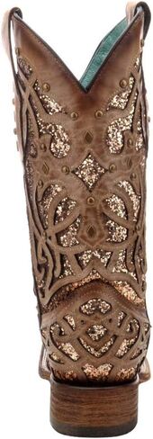 Corral Boots Womens Glitter Tooled Inlay Square Toe Casual Boots Knee High Low Heel 1-2" - Brown in Saudi Arabia