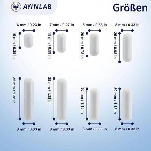 PTFE شريط التحريك المغناطيسي، قضيب التحريك المغناطيسي، 8 قطع مجموعة قضيب التحريك المغناطيسي، 10 مم / 15 مم / 20 مم / 25 مم / 30 مم / 35 مم، قضبان خلط مغناطيسية للنمام المغناطيسي، خلاطات مغناطيسية تلقائية ومحركات مختبر in Kuwait