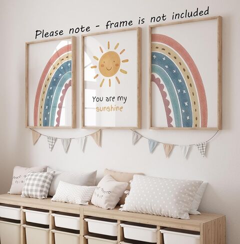 Lets Read Lets Play Rainbow Set of 3 Unframed Poster Prints, Girls Boys Nursery Wall Art Home Decor, Playroom Bedroom Polka Dot Pastel (8x10) in Saudi Arabia