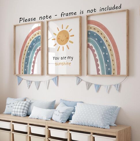 Lets Read Lets Play Rainbow Set of 3 Unframed Poster Prints, Girls Boys Nursery Wall Art Home Decor, Playroom Bedroom Polka Dot Pastel (8x10) in Saudi Arabia