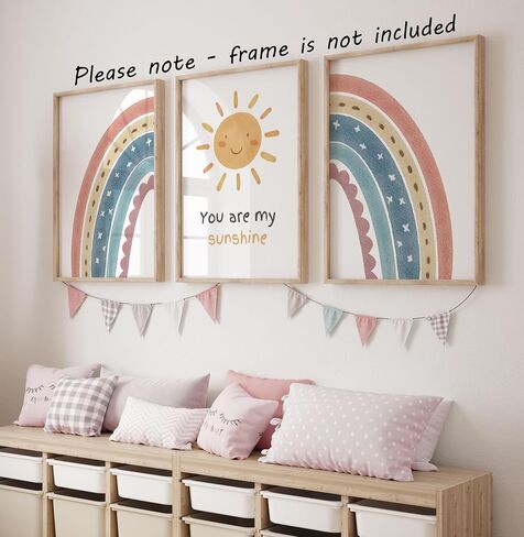 Lets Read Lets Play Rainbow Set of 3 Unframed Poster Prints, Girls Boys Nursery Wall Art Home Decor, Playroom Bedroom Polka Dot Pastel (8x10) in Saudi Arabia