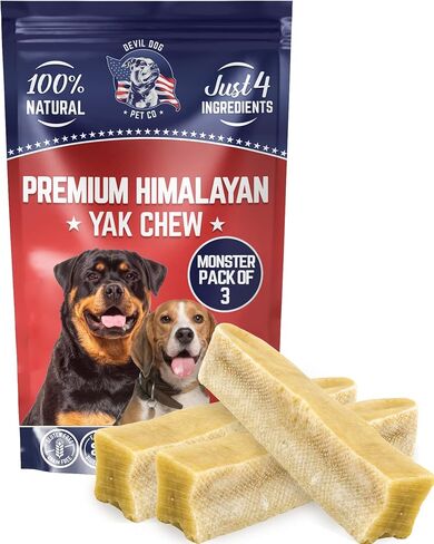 Devil Dog Pet Co. Himalayan Yak Cheese Dog Chews, Large - 3 Pack, 100% Natural & Healthy, Lactose-Free, Long-Lasting Dog Treats, Premium Yak Milk Chew Bones for Dogs in Saudi Arabia