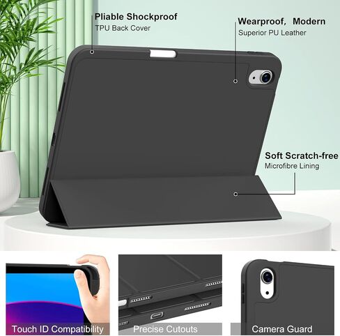 للحصول على iPad 10th Generation Case 10.9 بوصة 2022 مع حامل قلم رصاص ، و Smart Trifold Stand DASE مع غطاء خلفي TPU الناعم ، ومعرف الدعم للمس ، والاستيقاظ التلقائي ، والرمادي ، الرمادي in Kuwait