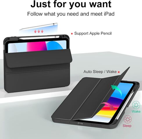 للحصول على iPad 10th Generation Case 10.9 بوصة 2022 مع حامل قلم رصاص ، و Smart Trifold Stand DASE مع غطاء خلفي TPU الناعم ، ومعرف الدعم للمس ، والاستيقاظ التلقائي ، والرمادي ، الرمادي in Kuwait