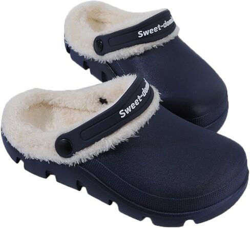 Garden Clogs Fuzzy for House : Women Men Warm Fur Lined Slippers for Winter Unisex Non-Slip Mules for Indoor Outdoor Black in Saudi Arabia