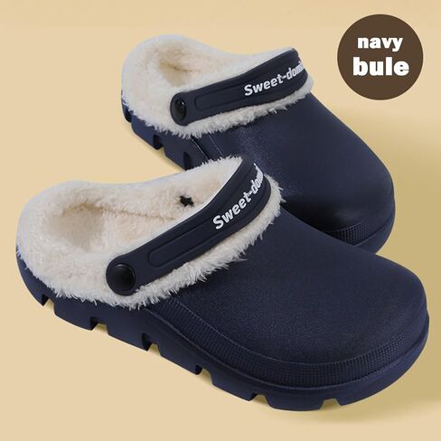 Garden Clogs Fuzzy for House : Women Men Warm Fur Lined Slippers for Winter Unisex Non-Slip Mules for Indoor Outdoor Black in Saudi Arabia