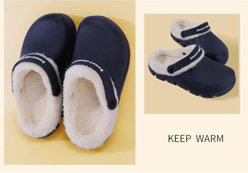 Garden Clogs Fuzzy for House : Women Men Warm Fur Lined Slippers for Winter Unisex Non-Slip Mules for Indoor Outdoor Black in Saudi Arabia