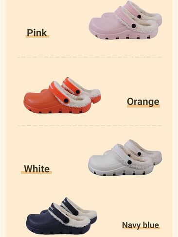 Garden Clogs Fuzzy for House : Women Men Warm Fur Lined Slippers for Winter Unisex Non-Slip Mules for Indoor Outdoor Black in Saudi Arabia