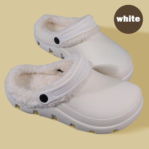 Garden Clogs Fuzzy for House : Women Men Warm Fur Lined Slippers for Winter Unisex Non-Slip Mules for Indoor Outdoor Black in Saudi Arabia