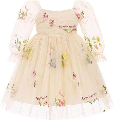 Obeeii عيد ميلاد Tulle Dress Baby Girls Long Sleeve Floral Dress Toddler in Kuwait