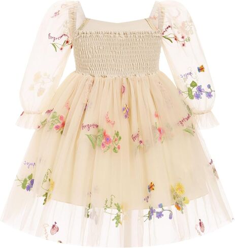 Obeeii عيد ميلاد Tulle Dress Baby Girls Long Sleeve Floral Dress Toddler in Kuwait