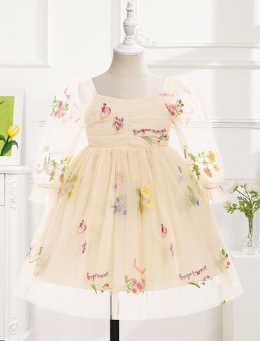 Obeeii عيد ميلاد Tulle Dress Baby Girls Long Sleeve Floral Dress Toddler in Kuwait
