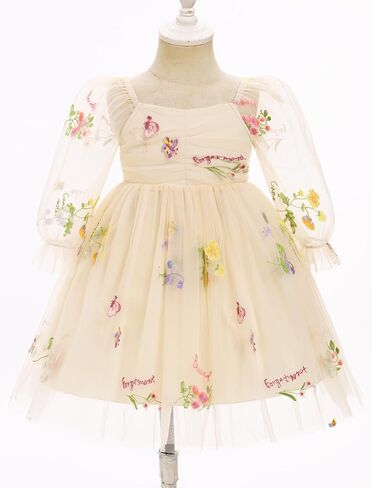 Obeeii عيد ميلاد Tulle Dress Baby Girls Long Sleeve Floral Dress Toddler in Kuwait