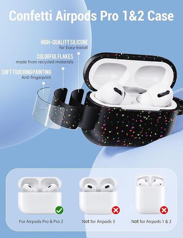 W-Rara Airpods Pro 2nd Generation ، Confetti Flakes Soft Sister Silicone Cover متوافق مع غطاء حالة الشحن Apple Airpods Pro 2nd و 1 مع سلسلة مفاتيح ، مصنوعة من مواد معاد تدويرها in Kuwait