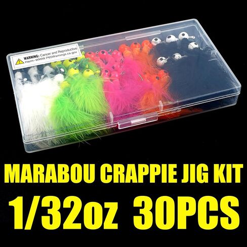 Crappie Jig Fishing Lures,30-Pieces Marabou Feather Jig Head Hooks Bucktail Jig Fishing Teaser Hand-Tied Ice Fly Fising Lures 5 Colors for Panfish Sunfish Hair Jig Bait in Saudi Arabia