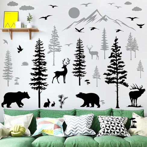 4 أوراق من 12 × 36 بوصة كبيرة من الشجرة الكرتونية جدار شارات الرسوم المتحركة قرد يلعب على ملصقات جدار الشجرة قشر ديي وعصا غابة الحيوانات الثعلب in Kuwait