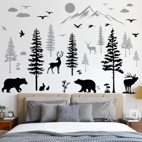 4 أوراق من 12 × 36 بوصة كبيرة من الشجرة الكرتونية جدار شارات الرسوم المتحركة قرد يلعب على ملصقات جدار الشجرة قشر ديي وعصا غابة الحيوانات الثعلب in Kuwait