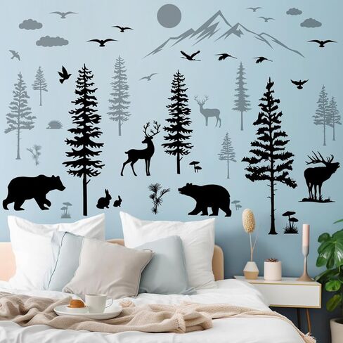 4 أوراق من 12 × 36 بوصة كبيرة من الشجرة الكرتونية جدار شارات الرسوم المتحركة قرد يلعب على ملصقات جدار الشجرة قشر ديي وعصا غابة الحيوانات الثعلب in Kuwait