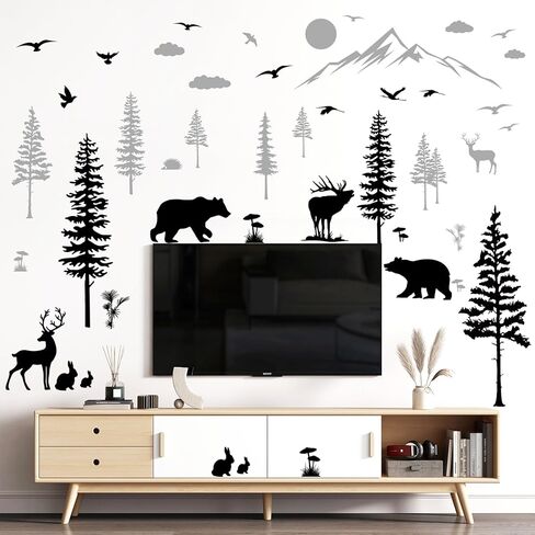 4 أوراق من 12 × 36 بوصة كبيرة من الشجرة الكرتونية جدار شارات الرسوم المتحركة قرد يلعب على ملصقات جدار الشجرة قشر ديي وعصا غابة الحيوانات الثعلب in Kuwait