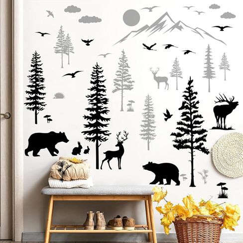 4 أوراق من 12 × 36 بوصة كبيرة من الشجرة الكرتونية جدار شارات الرسوم المتحركة قرد يلعب على ملصقات جدار الشجرة قشر ديي وعصا غابة الحيوانات الثعلب in Kuwait