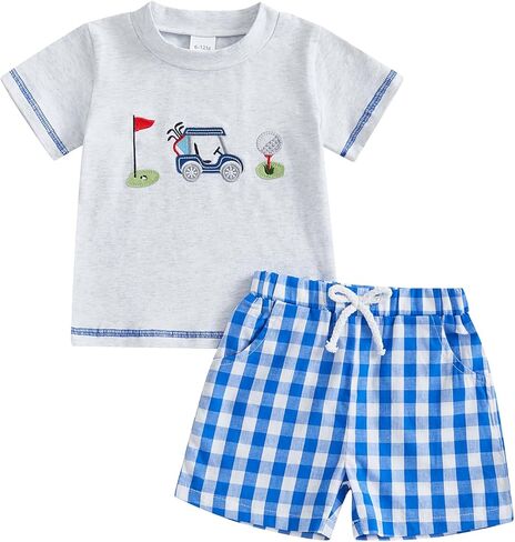 Summer Toddler Baby Boy Girl Golf Outfit Funny Letter Print Short Sleeve Shirt Jogger Shorts Infant Sets in Saudi Arabia